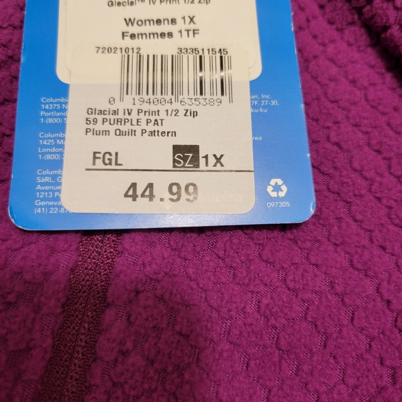 COLUMBIA 1X FUSCHIA FLEECE SWEATER NWT - Picture 3 of 4